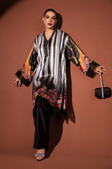 Maria b lining black white Printed Pure Charmeuse Silk Suit