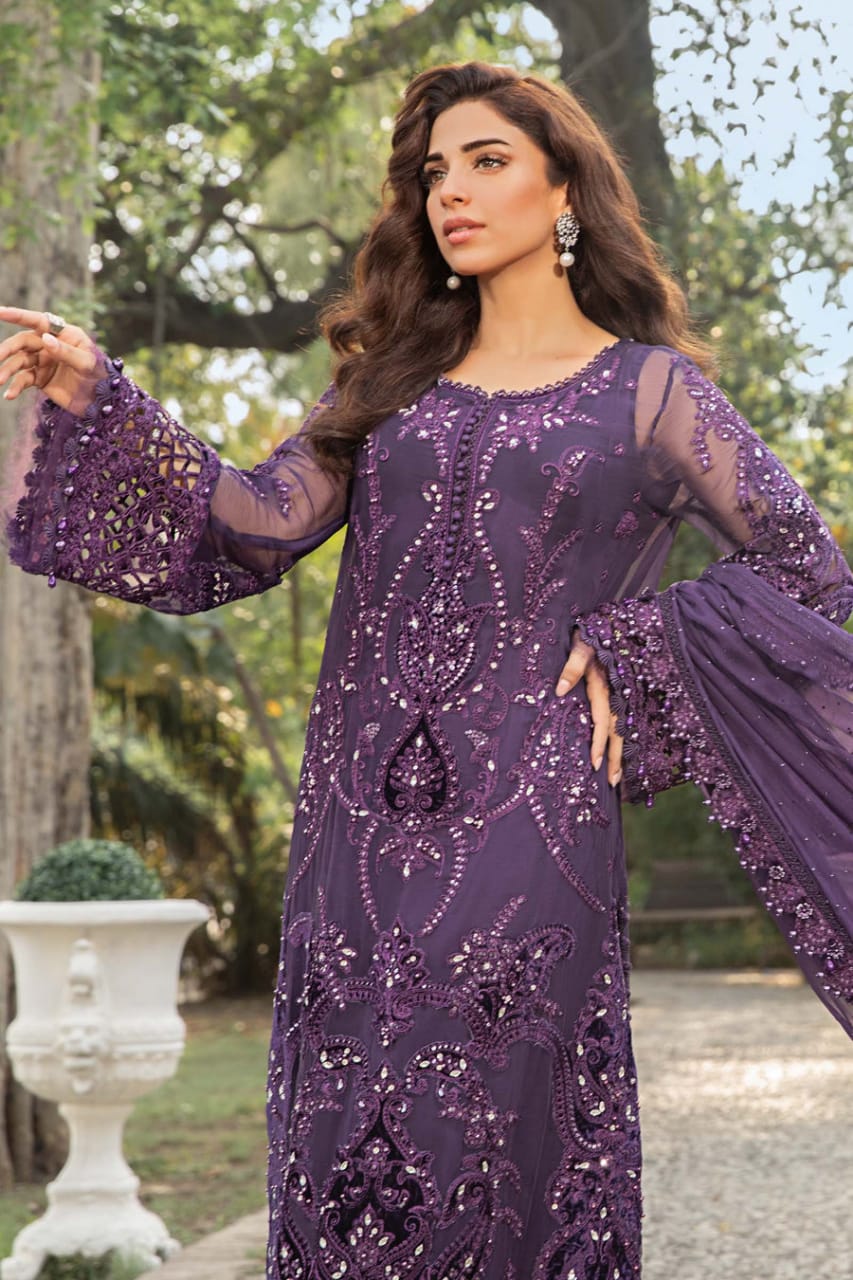 Maria B Embroidered purple hr 3PC  Suit