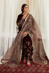 Baroque Embroidered Velvet  UF-250 Mehroon