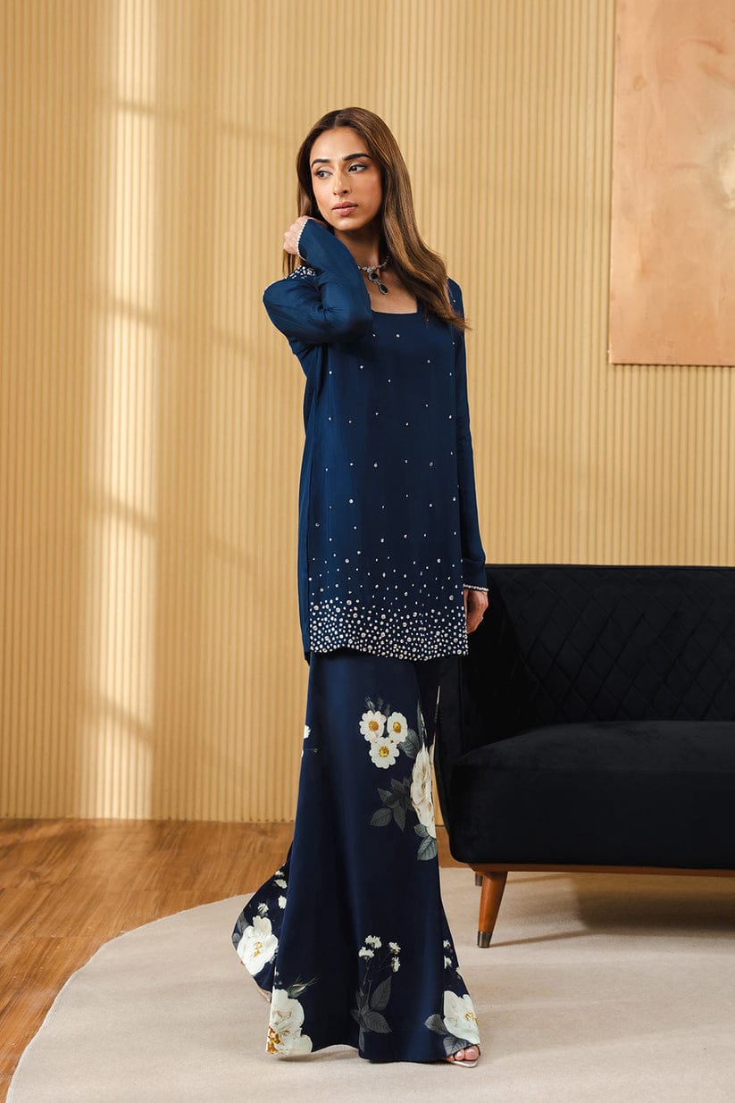 Lulusar Navyblue printed trouser Silk