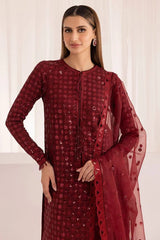 Barooque Mehroon chiffon 3PC