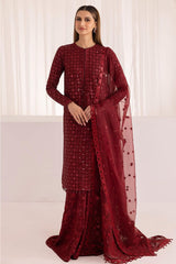 Barooque Mehroon chiffon 3PC