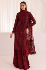 Barooque Mehroon chiffon 3PC