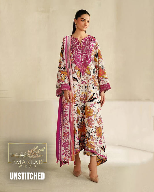 Baroque Multi M7 White Lawn Suit with Chiffon Embroidered Dupatta – 3 Piece