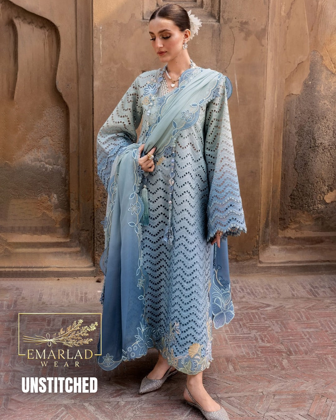 Crimson Tie & Dye Swiss Lawn – Elegant Blue Collection