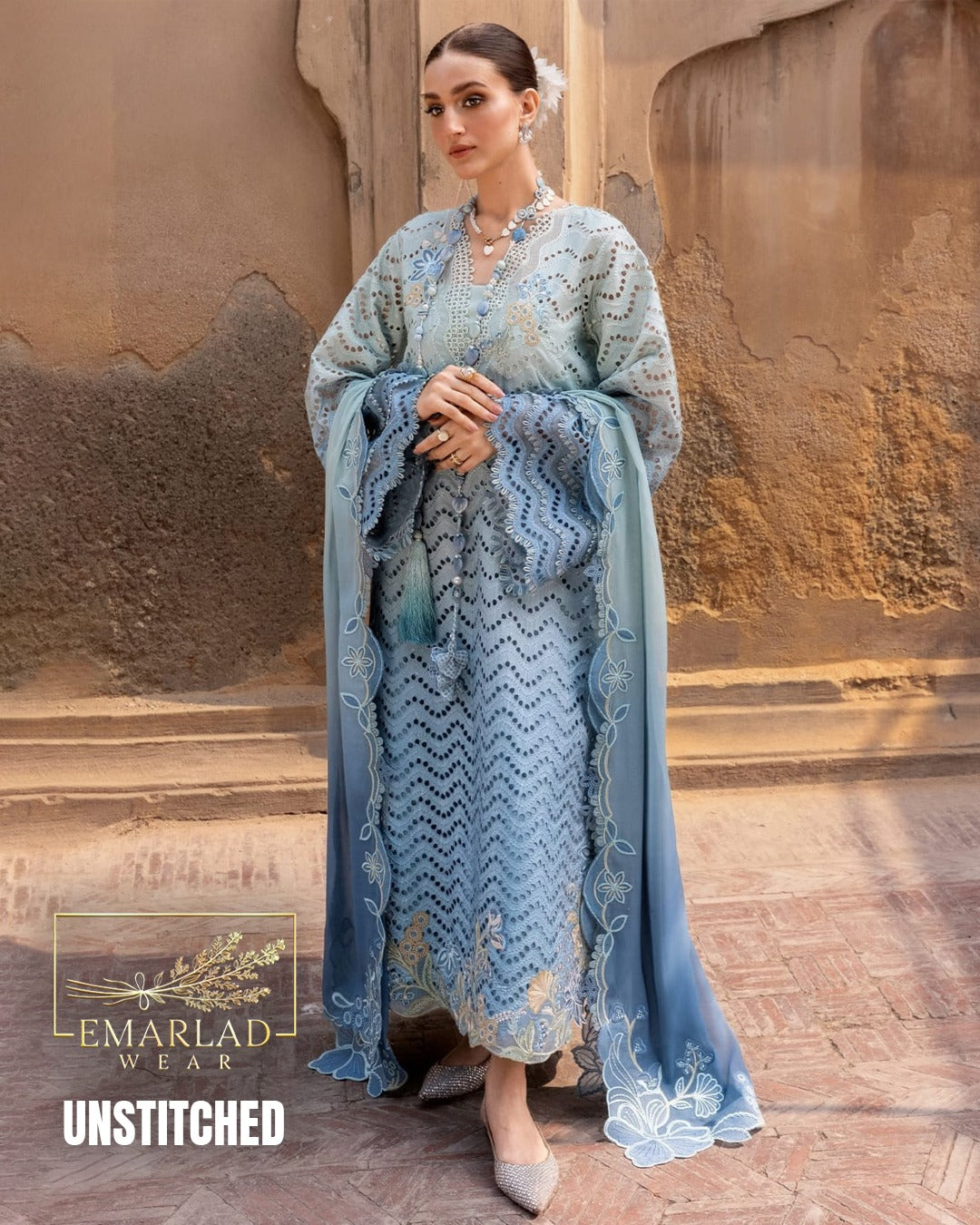 Crimson Tie & Dye Swiss Lawn – Elegant Blue Collection