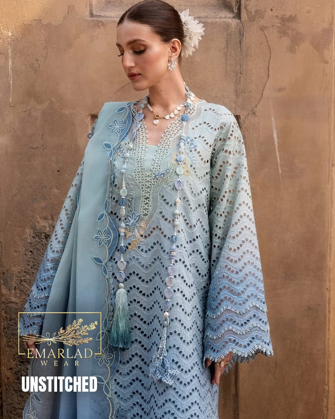 Crimson Tie & Dye Swiss Lawn – Elegant Blue Collection