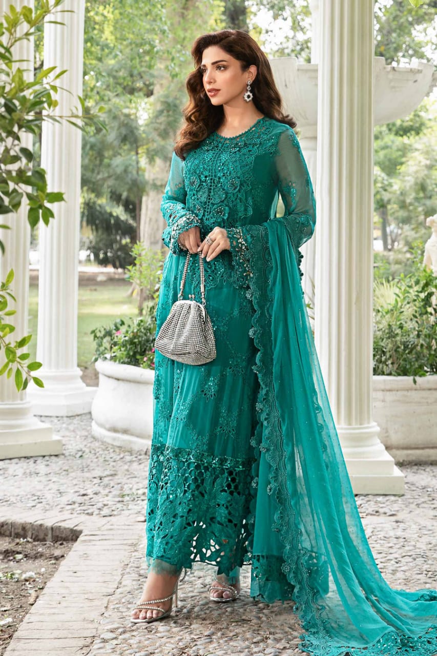 green emerald velvet dress Maria b Aqua Green – Emarlad Wear