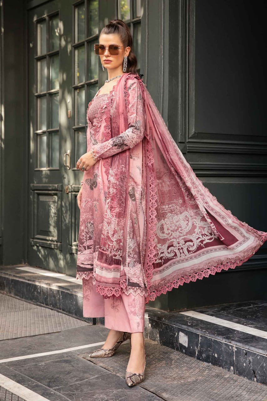 Maria B Pink Butterfly Lawn Chiffon Dupatta