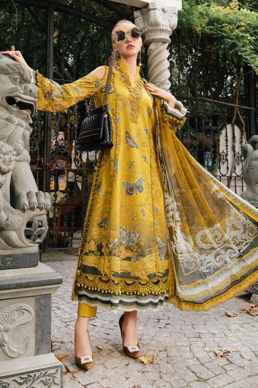 slim fit dress slacks MARIA B WEDDING COLLECTION YELLOW CHIFFON DRESS SC 1196