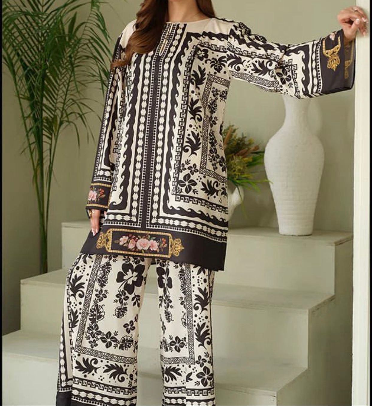Shamoze Silk - 3 Piece - Digital Print  - Creamy White