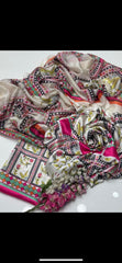 Shamoze Silk - 3 Piece - Digital Print  - Pale Pink & Ivory Cream Base