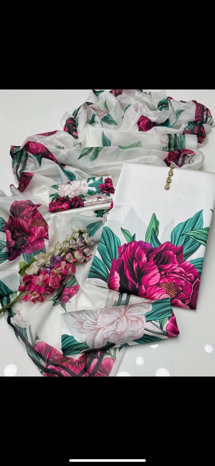 Shamoze Silk - 3 Piece - Digital Print - Pearl White