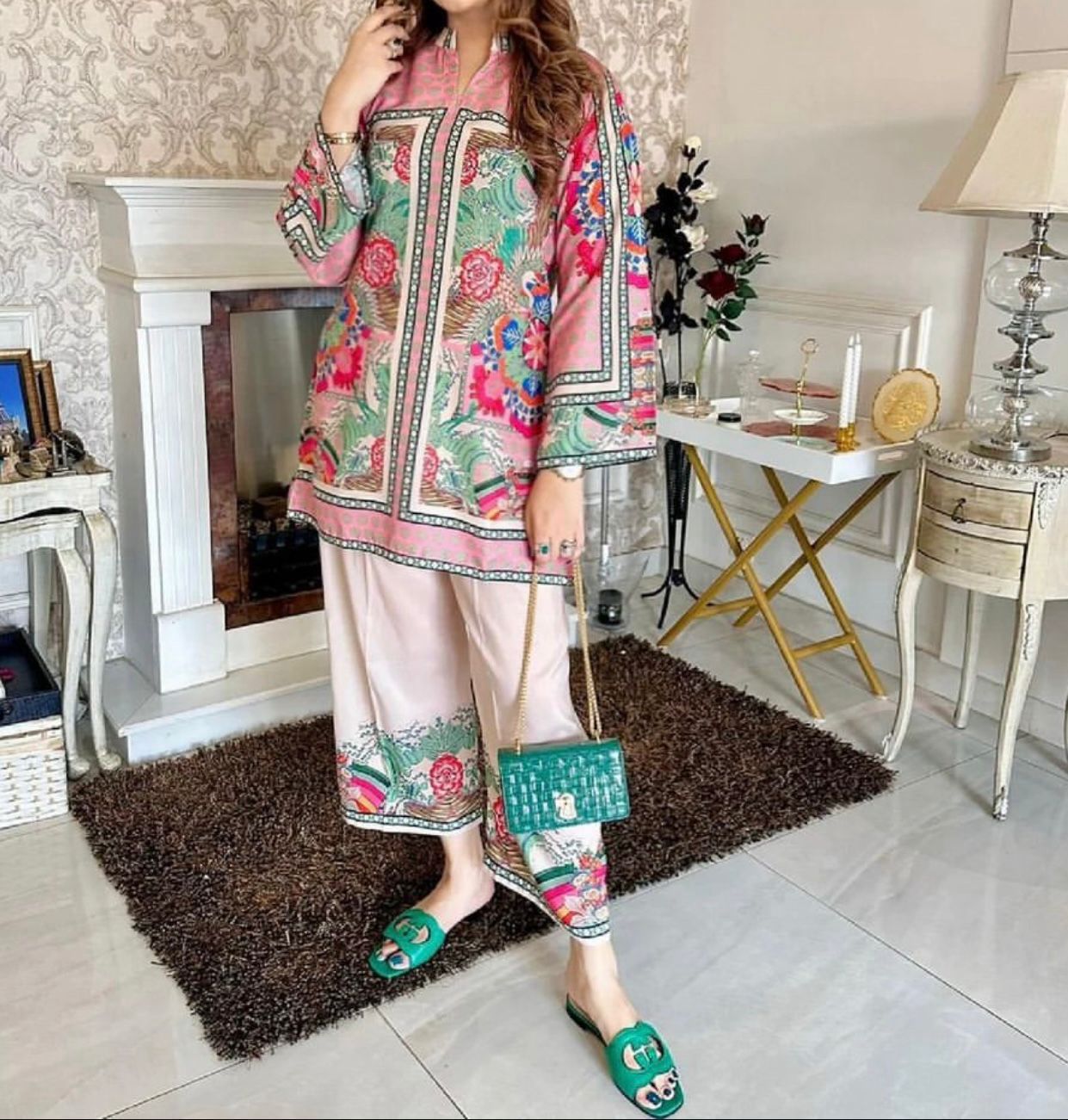 Shamoze Silk - 3 Piece - Digital Print - Pastel Pink Floral