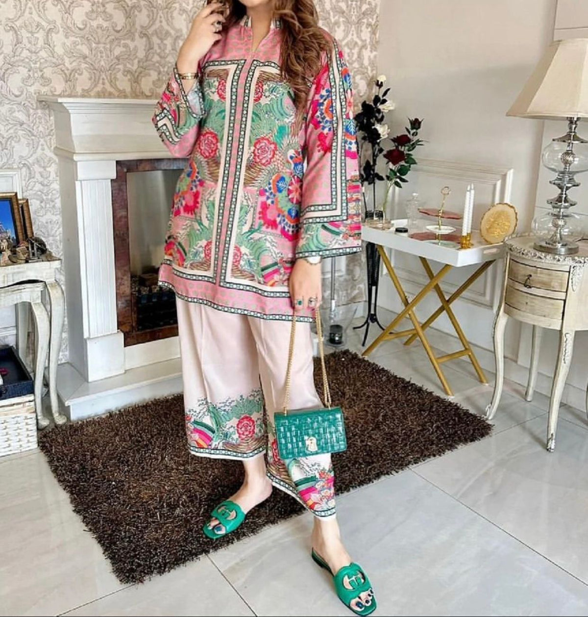 Shamoze Silk - 3 Piece - Digital Print - Pastel Pink Floral