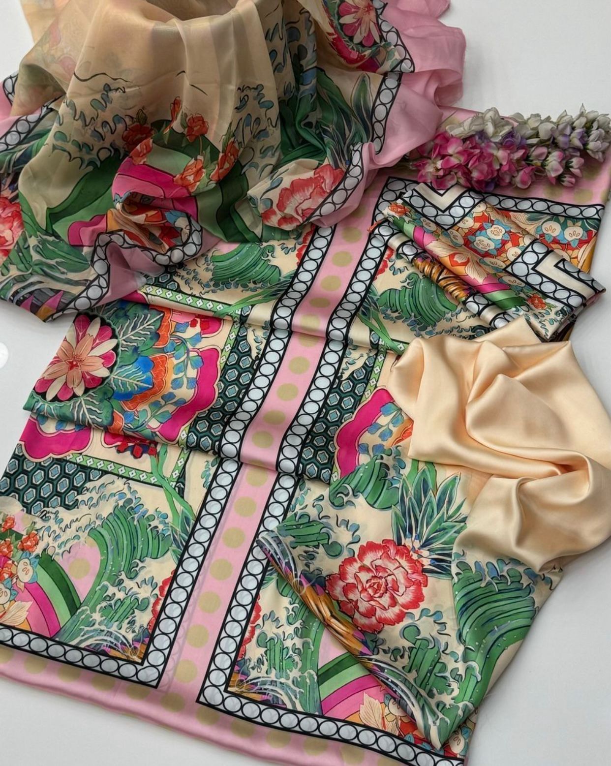 Shamoze Silk - 3 Piece - Digital Print - Pastel Pink Floral