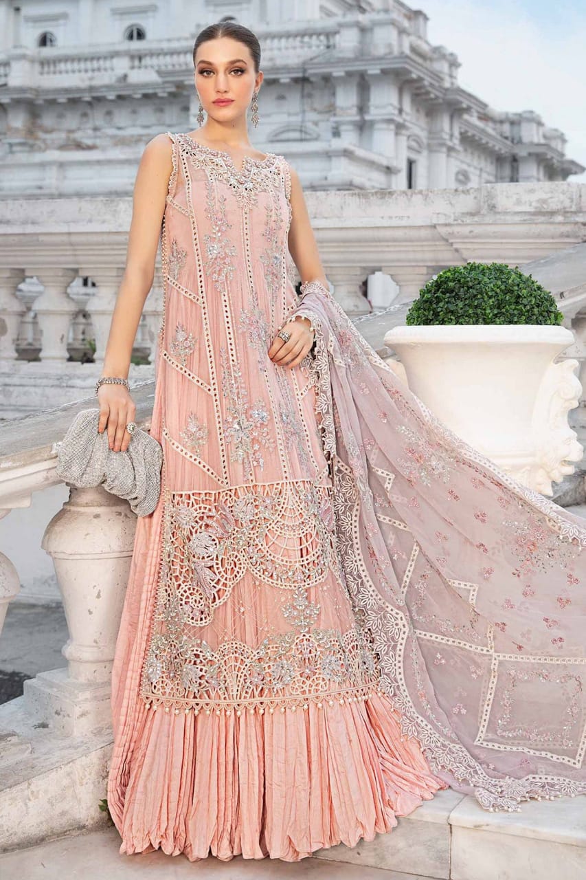 Maria B Unstitched Embroidered Semi Pure Chiffon Suit | MPC-24-106 - Baby Pink