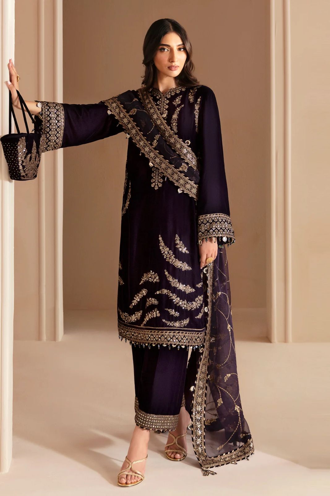 Embroidered Velvet Formal Unique -2358- Jazmine - Micro 9000 - Dark Purple