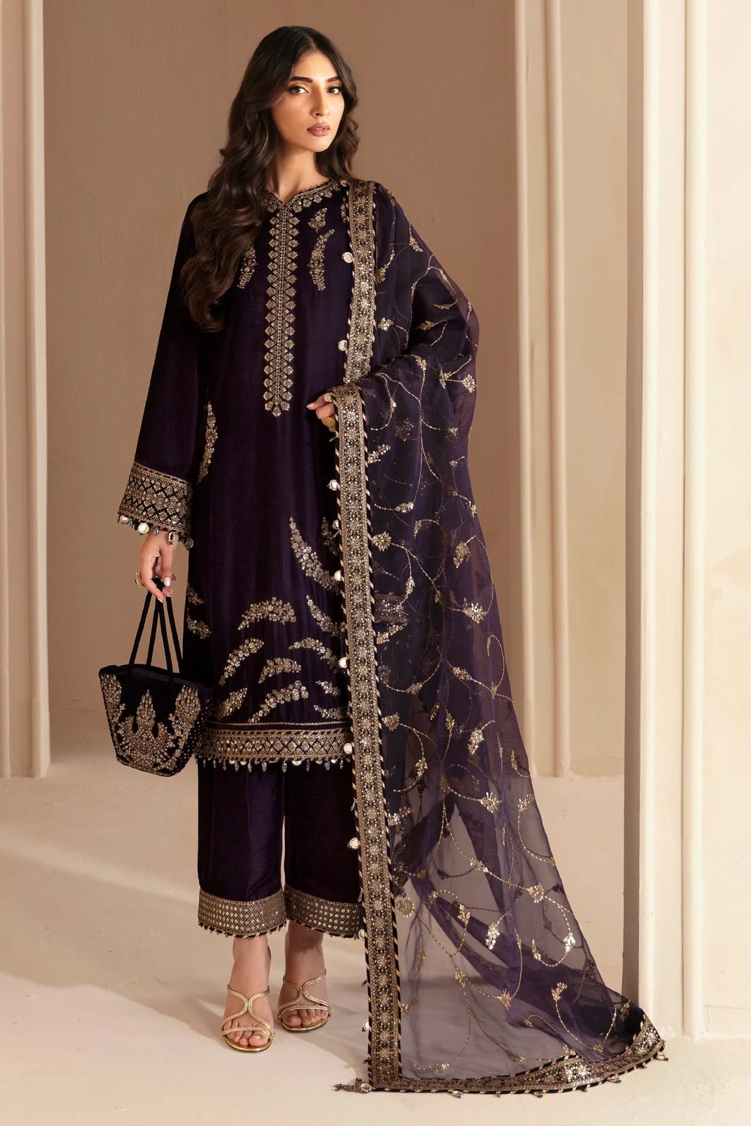 Embroidered Velvet Formal Unique -2358- Jazmine - Micro 9000 - Dark Purple