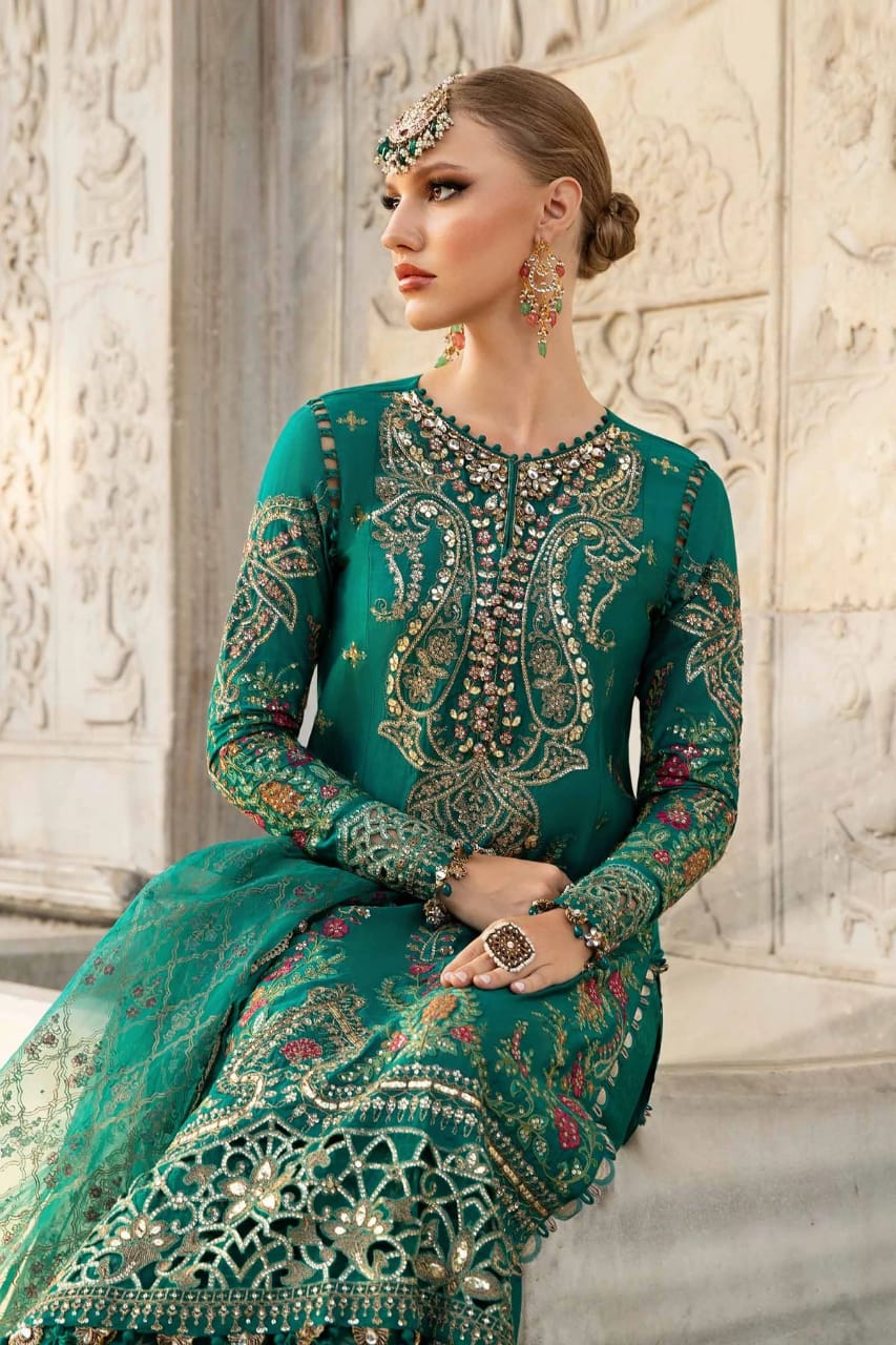 Maria B | Unstitched Embroidered Organza Suit-Deep Ferozi