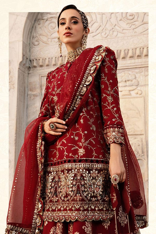 Maria B Unstitched Embroidered Organza Suit - Maroon