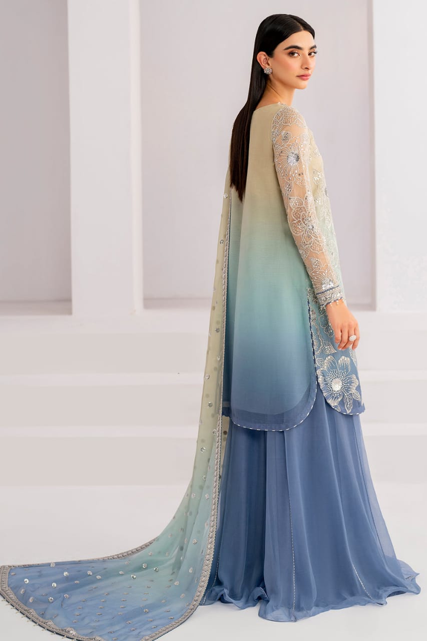 JAZMIN | EMBROIDERED CHIFFON UC-3052 - Tie & Dye  Skyblue