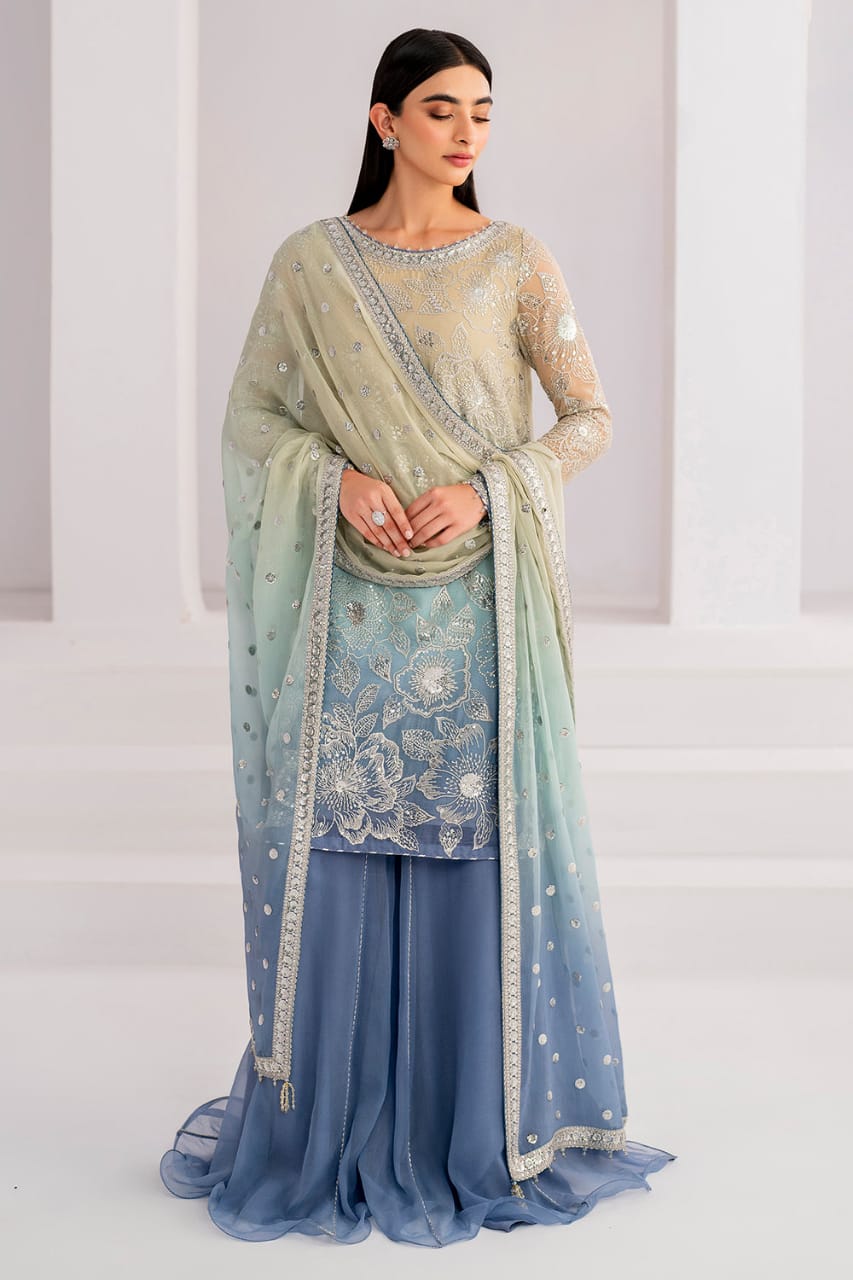 JAZMIN | EMBROIDERED CHIFFON UC-3052 - Tie & Dye  Skyblue
