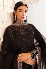 Jazmin | Embroidered Black Raw Silk - Tie & Dye Dupatta