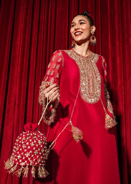 Hussain Rehar | Aimer - With Bridal Embroided Bag 👛 red