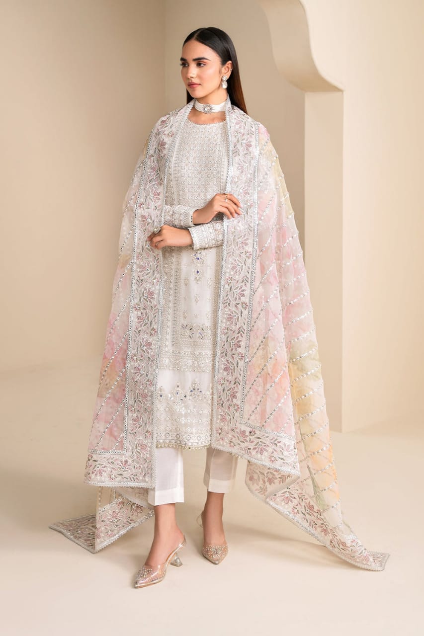 BAROQUE - EMBROIDERED CHIFFON UF-623 - White