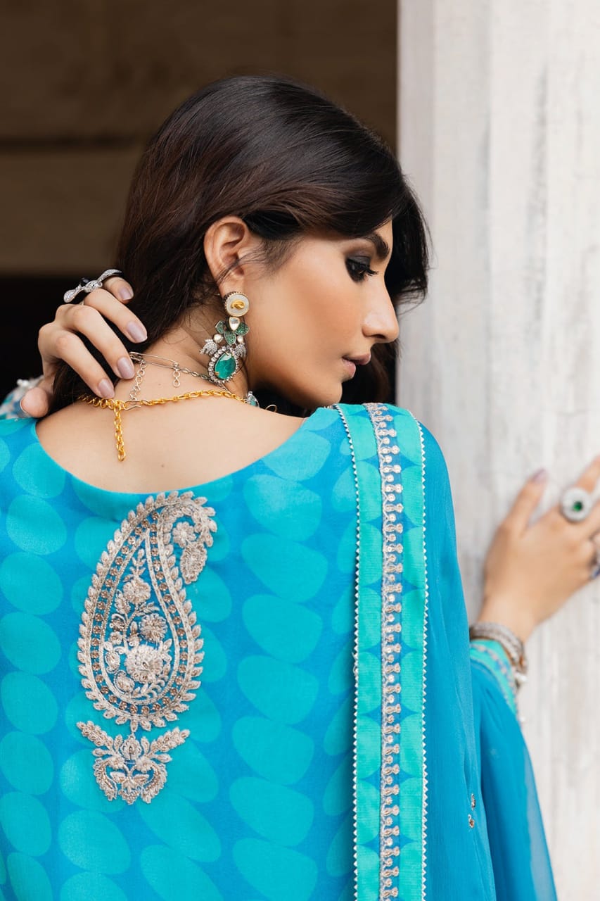 Charizma | Vasal - Ferozi - Cotton Net Fabric