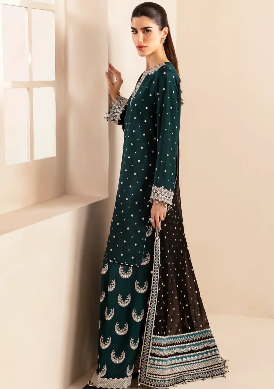 Jazmin | Premium Embroidered Raw Silk | Zinc