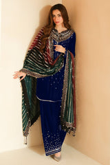 Baroque | Navy Blue - velvet - Multi Dupatta - Micro 9000
