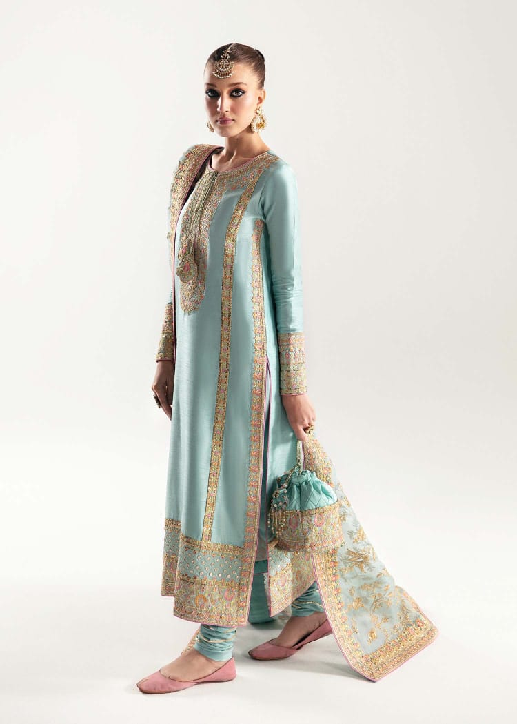 Kanwal Malik | Manjeh - Ferozi - Raw Silk  With purse 👜
