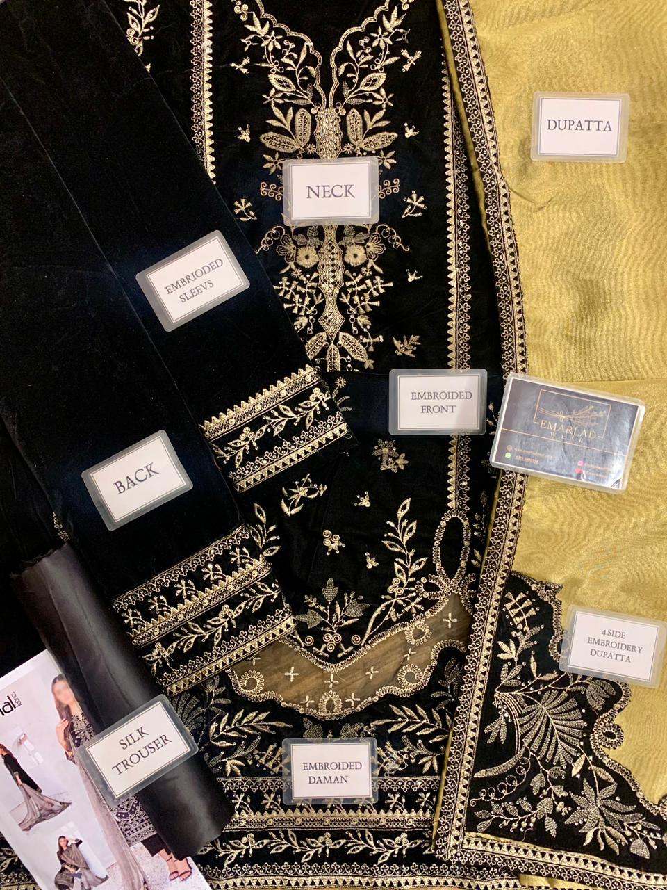 Tawakkal | 3 Piece Unstitched D-4041 - Black - Velvet Collection
