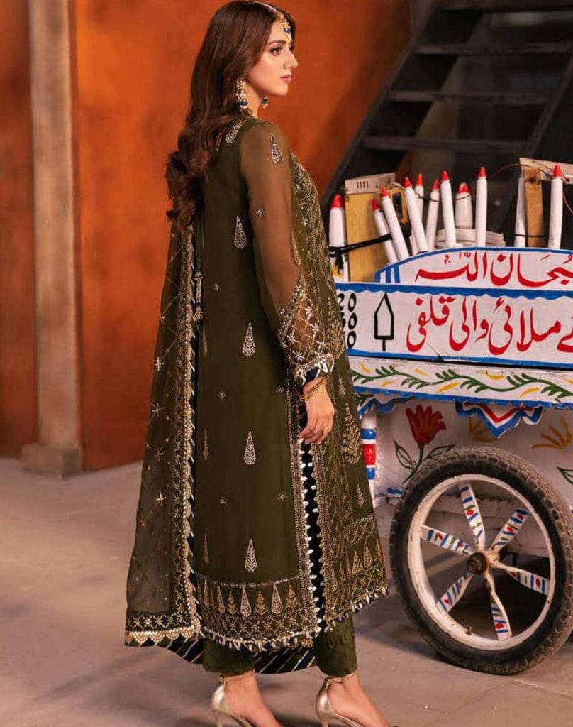 Asim Jofa - Mehndi Green - JZ - Chiffon Collection  Emarlad Wear