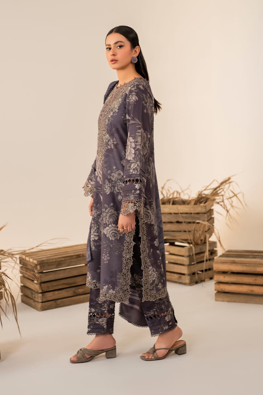 Iznik | Grey - Digital Printed Silk Dupatta