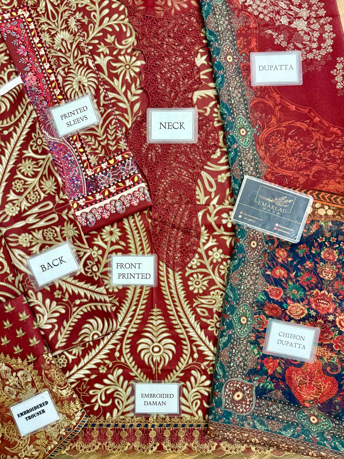 Maria B M.Print | Maroon - Lawn Collection