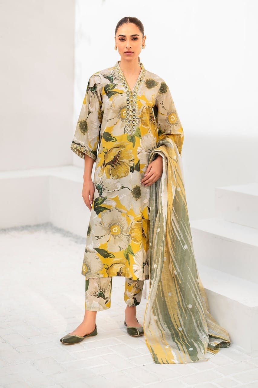 Baroque | Grey & Yellow - Lawn & Chiffon Collection