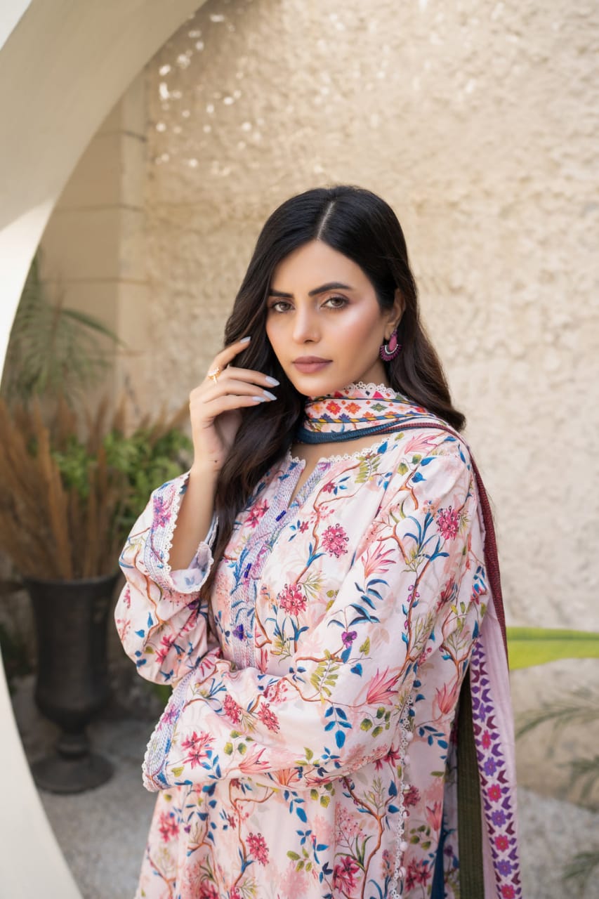 Firdous | White Multi - Digital Lawn Collection