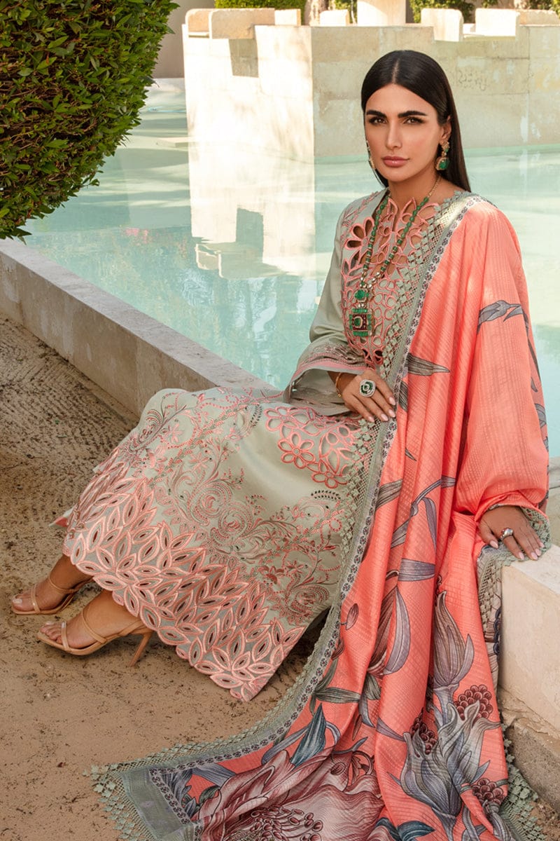 Rung Rasia | Green With Peach Embroidery - Luxury Chickenkari Collection