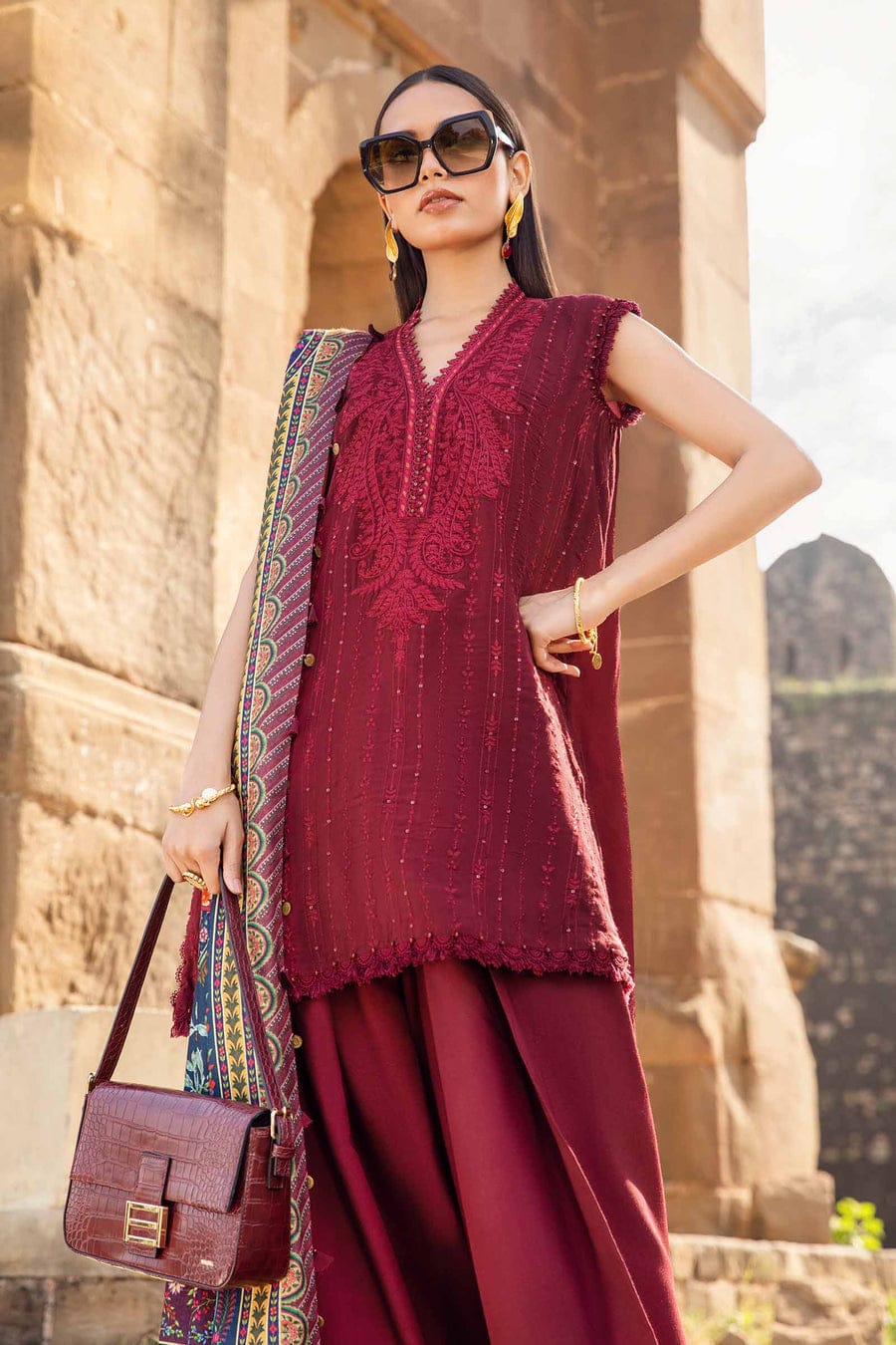 Maria B MPT-2407-B | Maroon - Lawn Eid Collection