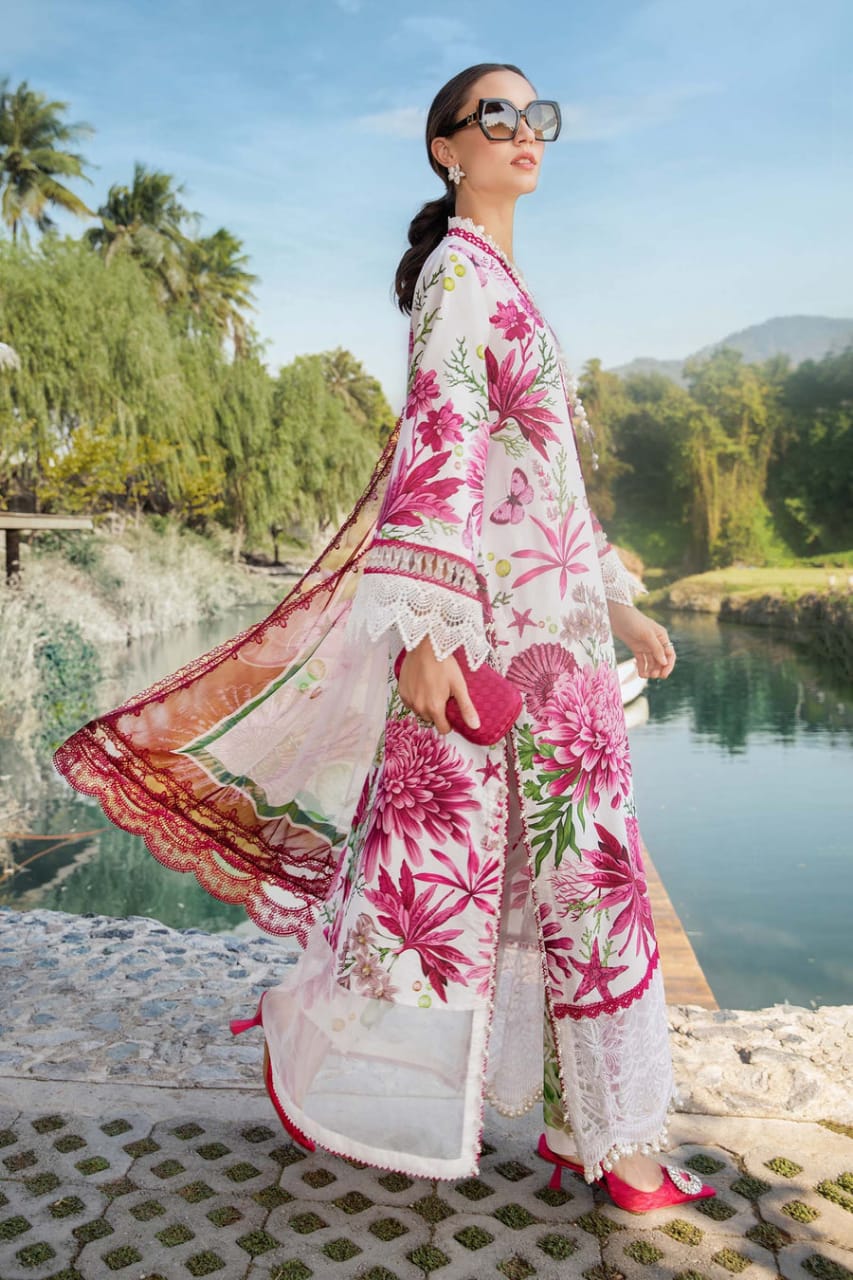 Maria B MPT-2510-A | White & Pink Butterfly - Lawn Eid Collection