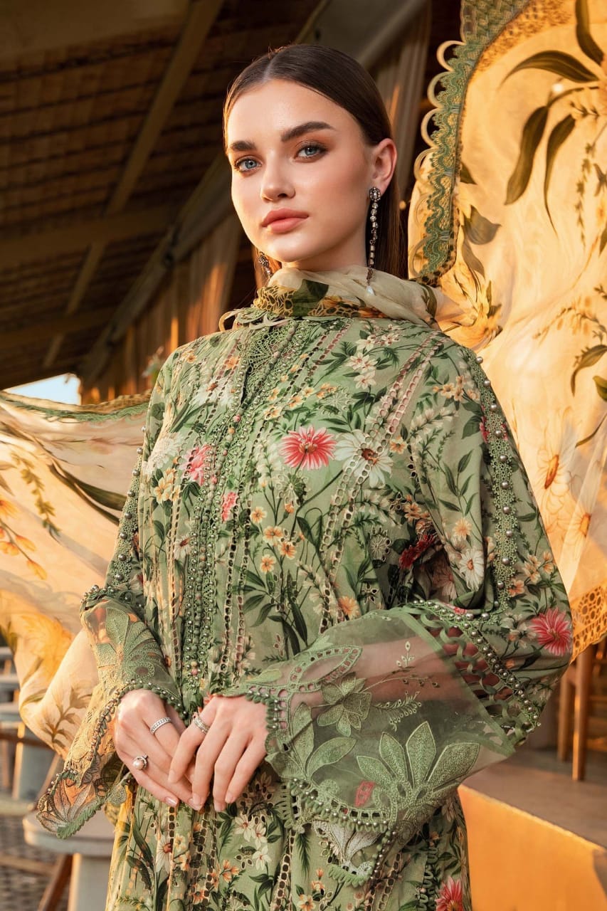Maria B MPT-2508-B | Garden Green - Chikankari Printed Lawn Eid Collection