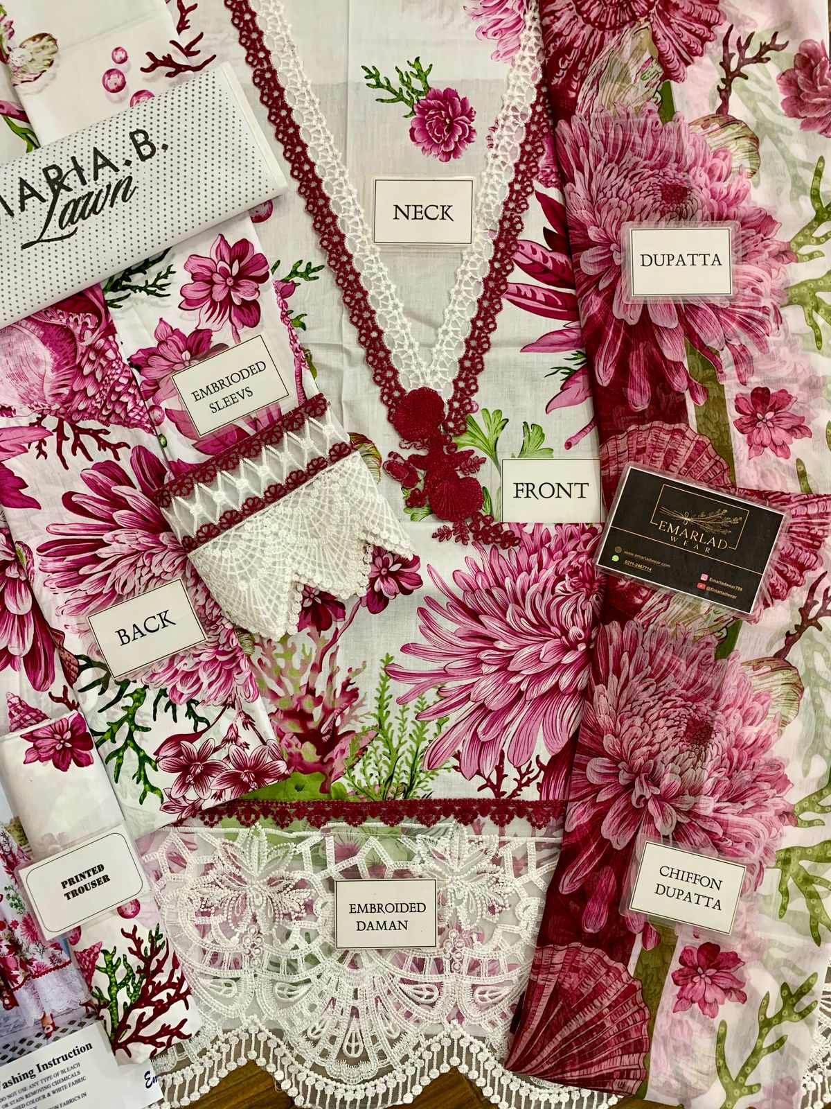 Maria B MPT-2510-A | White & Pink Butterfly - Lawn Eid Collection