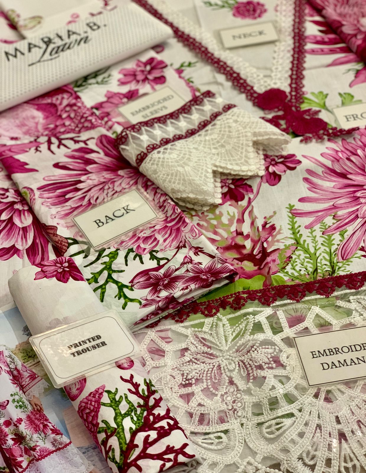 Maria B MPT-2510-A | White & Pink Butterfly - Lawn Eid Collection