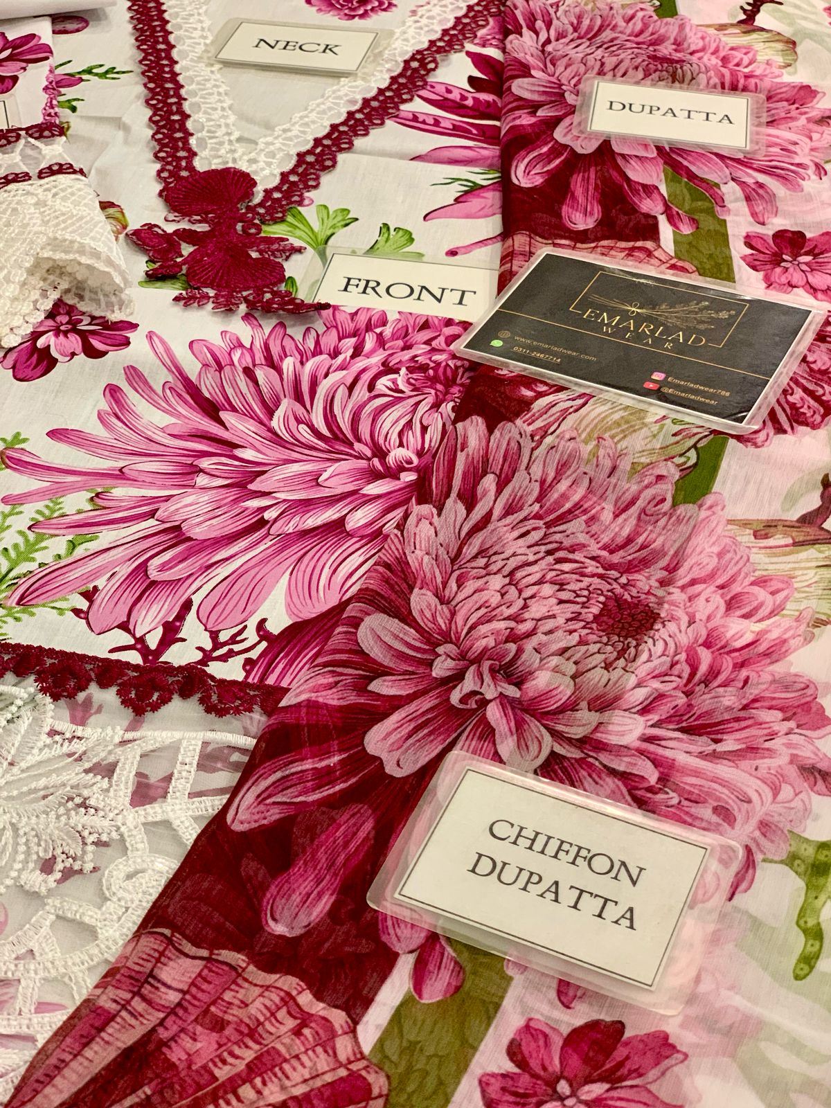 Maria B MPT-2510-A | White & Pink Butterfly - Lawn Eid Collection