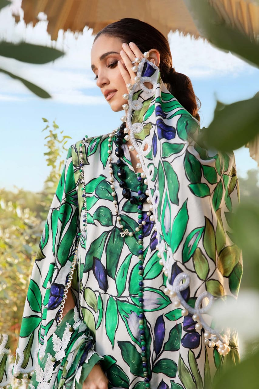 Maria B MPT-2505-A | White Base With Leave Print - Lawn Collection