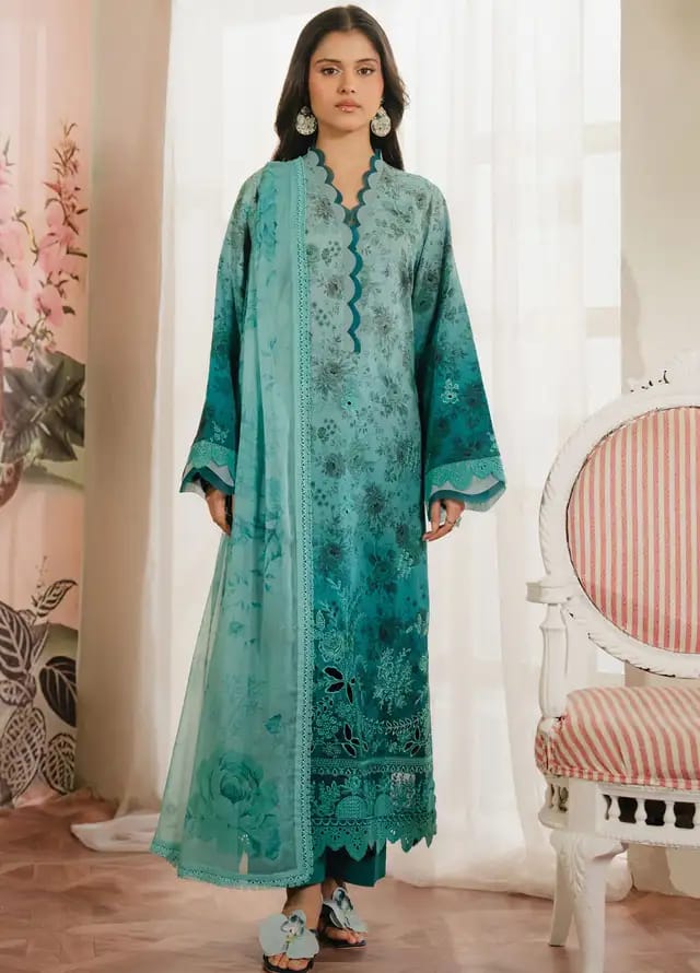 Afrozeh | Aqua Green Tie & Die - Lawn Chikankari Collection
