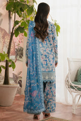 Afrozeh | Light Sky Blue Skin Flower - Lawn Printed With Chikankari